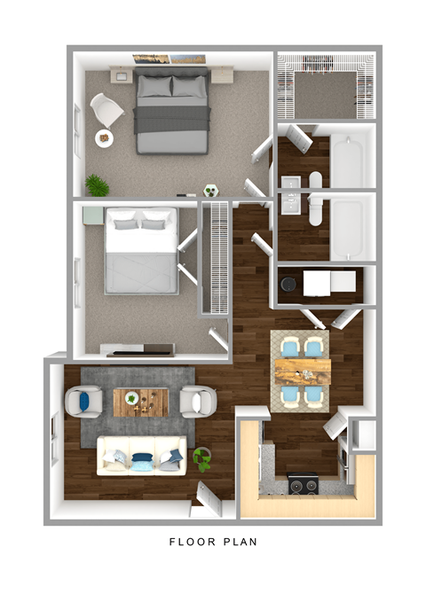 Floor plan for 2 beds, 2 baths, 920 sqft